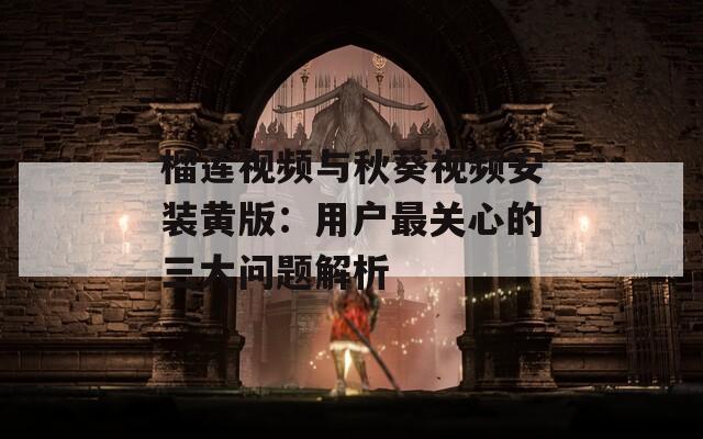 榴莲视频与秋葵视频安装黄版：用户最关心的三大问题解析